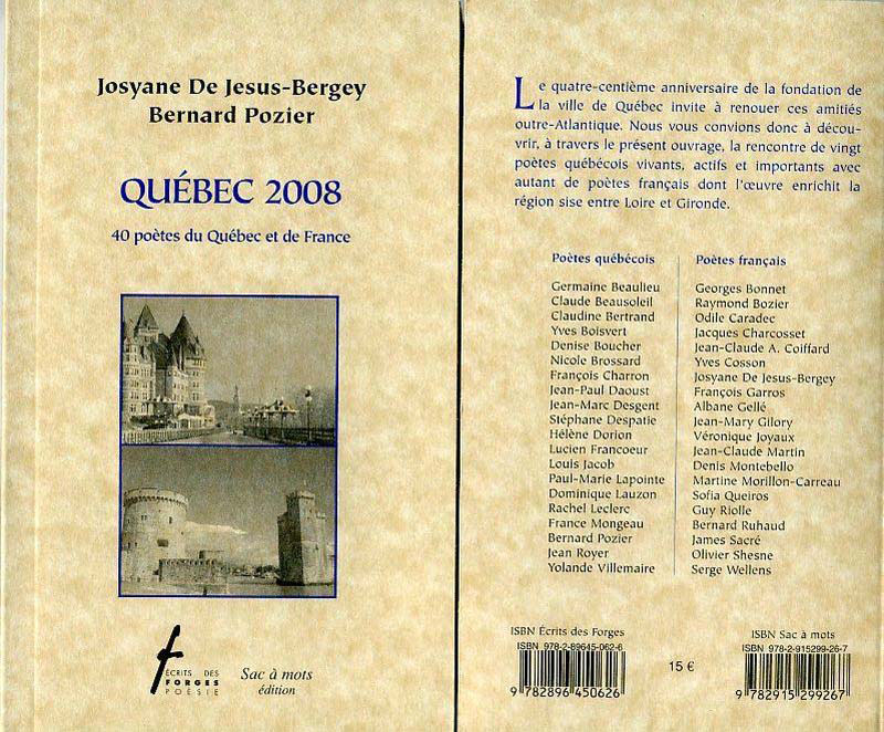Anthologie, Québec 2008, Josyane De Jesus-Bergey Bernard Pozier